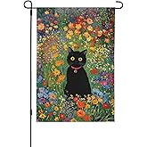 Cat With Flower Garden Flag 12x18 Inch Double Sided All-Weather Polyester Outdoor Flag For Patio Lawn Yard And Garden Welcome Decor