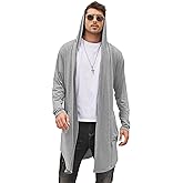 COOFANDY Men's Long Hooded Cardigan Shawl Collar Lightweight Open Front Drape Cape Overcoat with Pockets