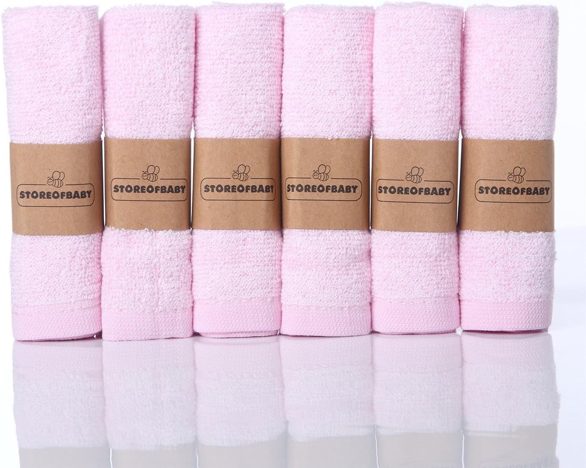 Storeofbaby Wash Cloth for Girls Organic Bamboo Towel Set Reusable Wipes for Face 6 Pack