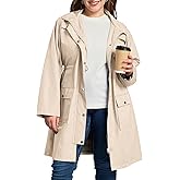 Kikibell Plus Size Rain Jackets for Women Raincoats Waterproof Windbreaker Jacket Hooded Outdoors Trench Coat with Pockets