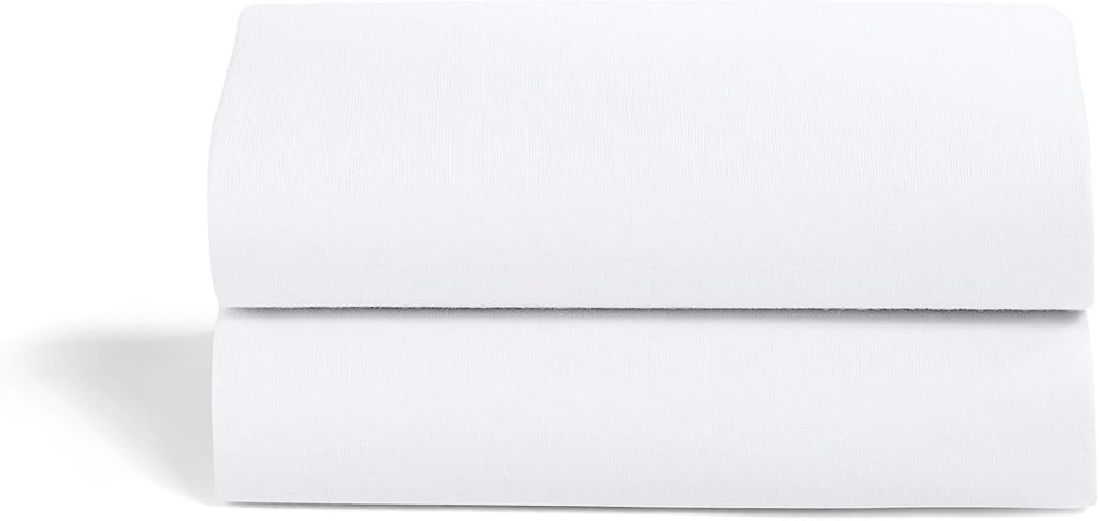 Snuz 2 Pack Moses Basket Sheets 100% Jersey Cotton 37.5 x 75cm White