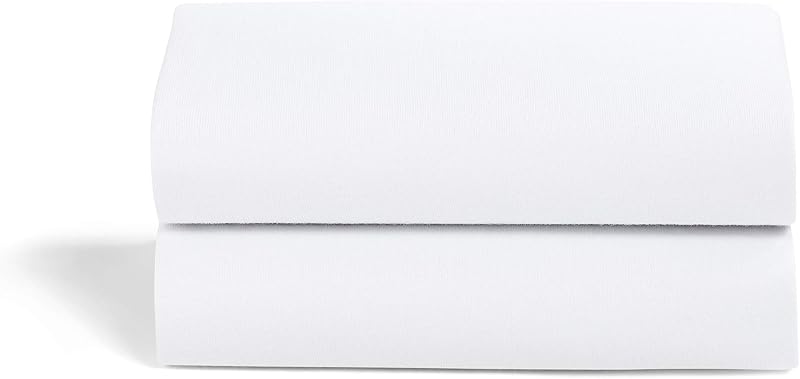 Snuz 2 Pack Moses Basket Sheets 100% Jersey Cotton 37.5 x 75cm White