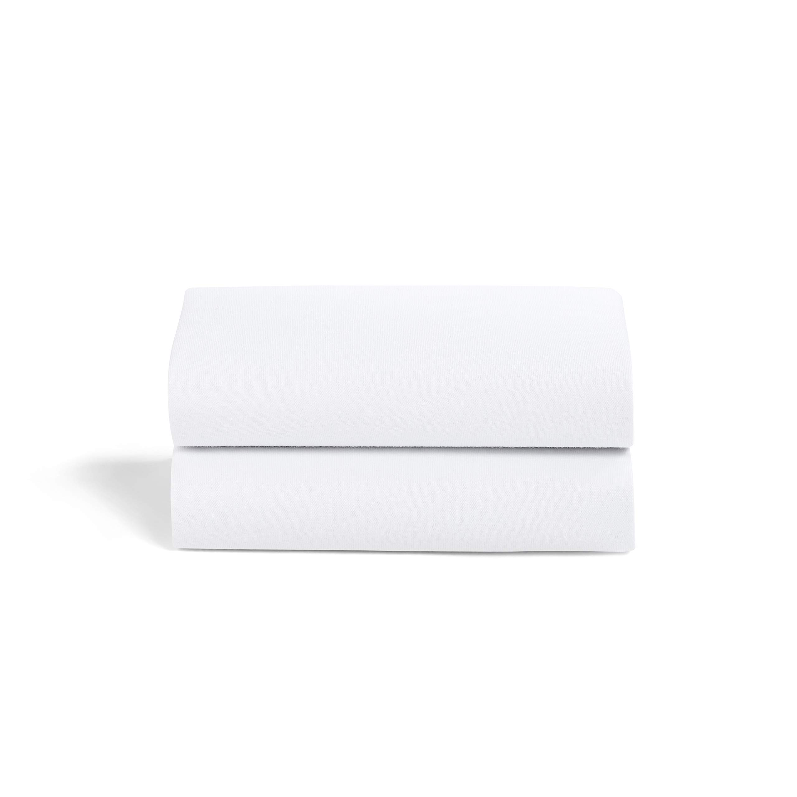 Snuz Moses Basket Sheets 2 Pack - 100% Jersey Cotton Moses Basket Fitted Sheet or Pram Sheets Sized 37.5 x 75cm, Fits SnuzBaskit, Machine Washable, Breathable & Soft Baby Bedding, White