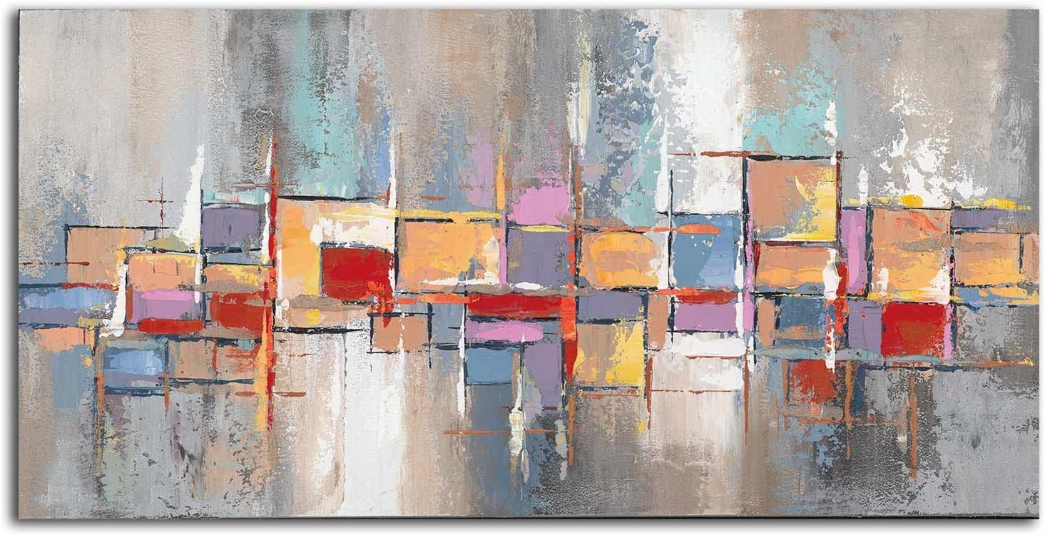 Paintings - Large Modern Abstract Texture Lattice Art Paintings Oil 3D Hand Painted on Canvas Wall Art Prints Wood Inside Framed Oil Canvas Painting Acrylic Decor for Living room Horizontal Ready to Hang