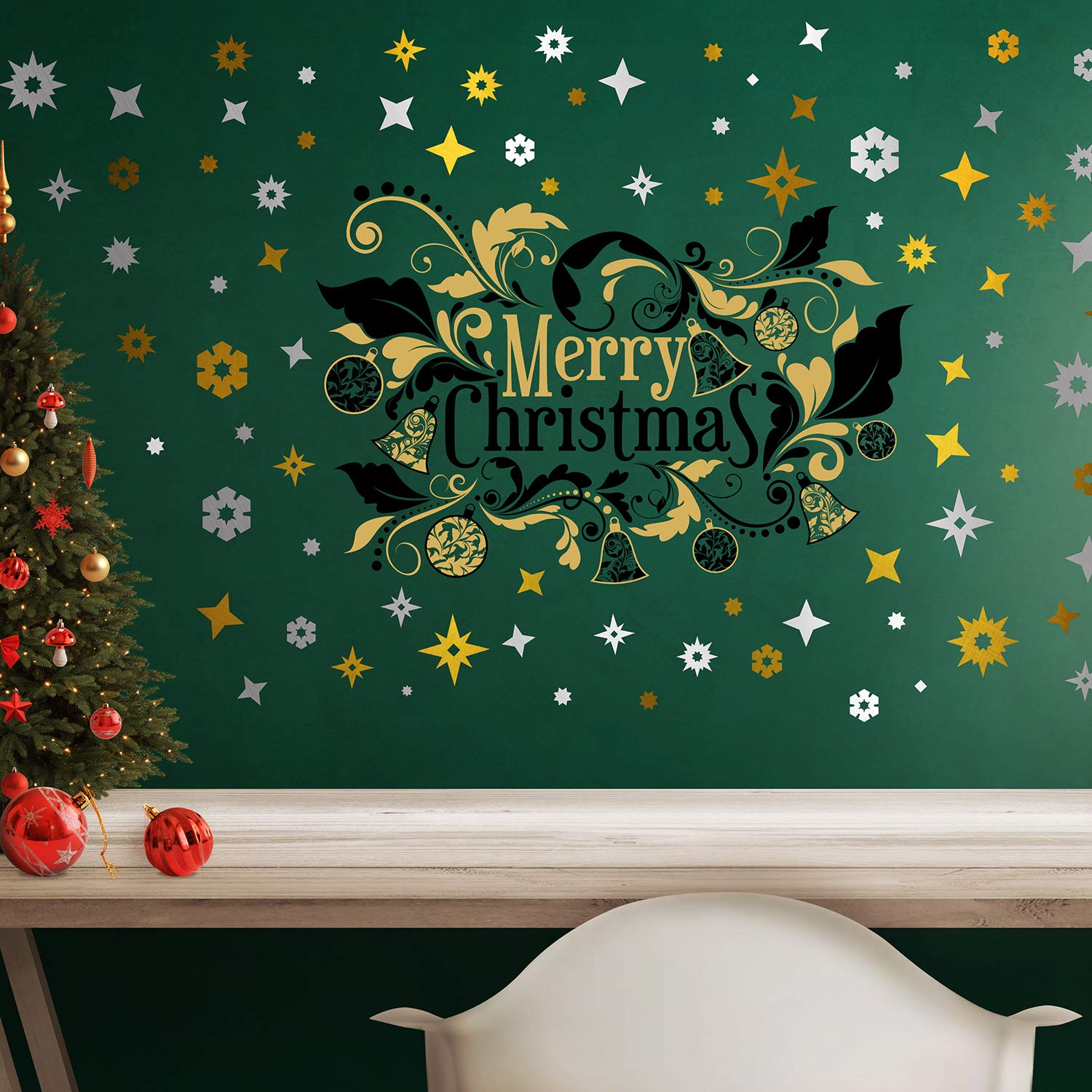 WALPLUS Wall StiWALPLUS Christmas Wall Stickers – Mixed Holiday Decorations, Removable Vinyl Decals for Walls & Windows – Santa, Snowflakes, Reindeer – Xmas Room Decor for Home, Living Room, Bedroom