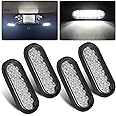 Konrali 4Pcs 6“ Oval White LED Trailer Tail Lights 24 LED, 6 Oval Led Trailer Backup Reverse Lights Tail Fog Running Lights w/Grommets and 3 Wire Prong Pigtails Waterproof