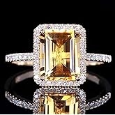 Kuyiuif 14K Gold Plated Emerald Cut 4ct Yellow Cubic Zirconia Cocktail Engagement Wedding Anniversary Rings Sterling Silver Yellow Topaz Rings for Women (7)
