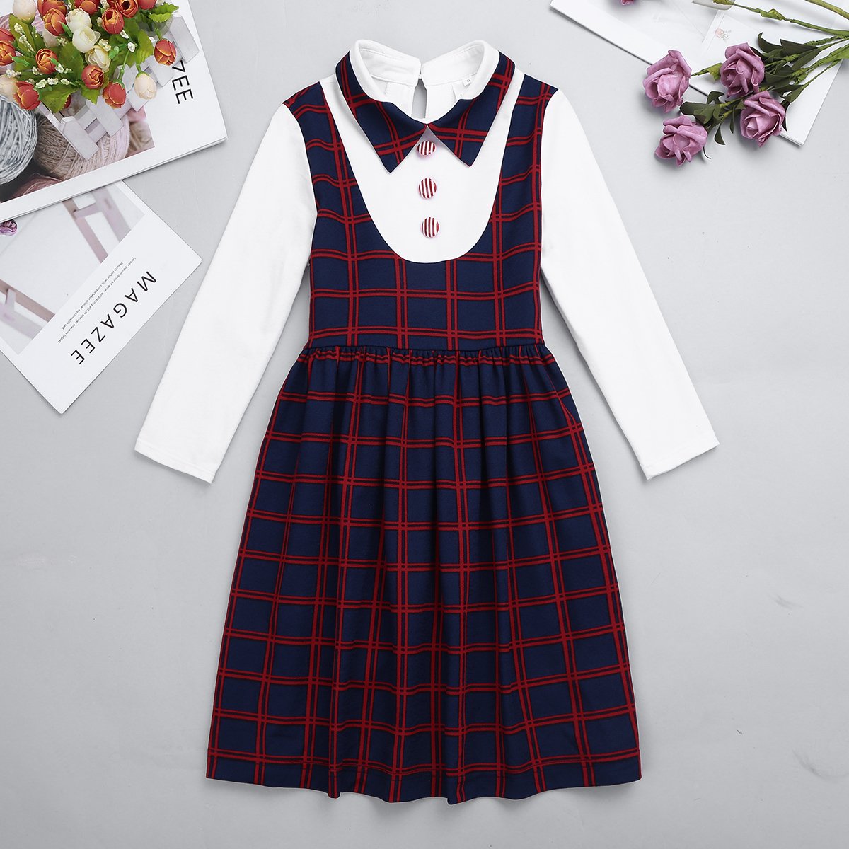 YiZYiF Girls Kids Stretchy Pleated Hem Durable School Uniform Jumper