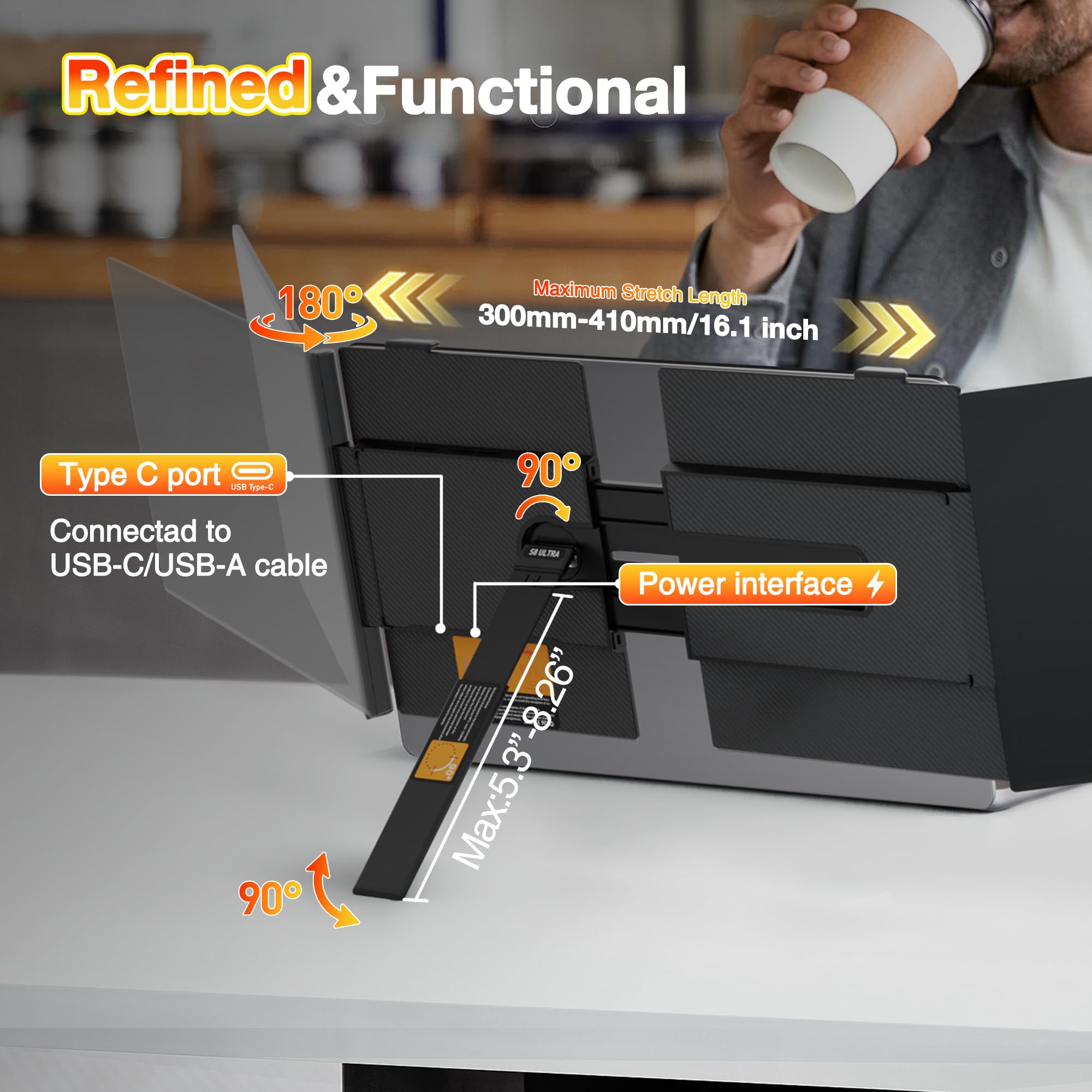 One Cable Connection Laptop Screen Extender Monitor Portable, Ultra Thin 14.2