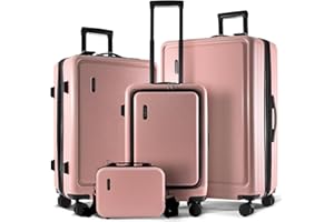 TRAVELARIM Hard Shell Luggage Sets with Spinner Wheels 4 Piece, Expandable Large Suitcases with TSA Lock, Travel Large Suitcase Set, Pink Luggage Set