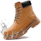 GUSAYEX Work Boots Water-Resistant Steel Toe Boots for Men Comfortable Industrial Construction Boot Lightweight Work Utility Shoes Rubber Sole Indestructible Leather Safety Shoes Fashionable Footwear
