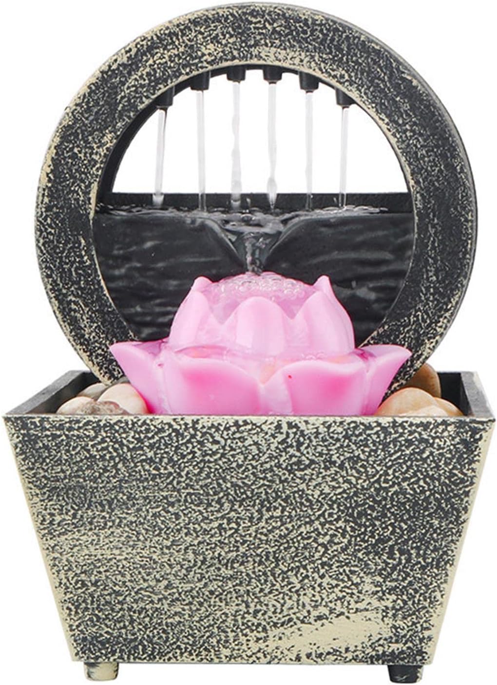 Indoor Fountains & Accessories - SYCOOVEN Small Indoor Tabletop Fountain, Zen Meditation Waterfall with Lotus Decor Cordless Battery Operated Calming Relaxation Water Fountain Desktop for Home Office Ornaments(Pink)