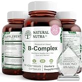 Natural Nutra Vitamin B Complex, 60 Vegetarian Capsules | Folate, Thiamin, Biotin, Supports Nervous System Health, Promotes Metabolism, Skin, Eyes, Hair Health, Whole Food Supplement