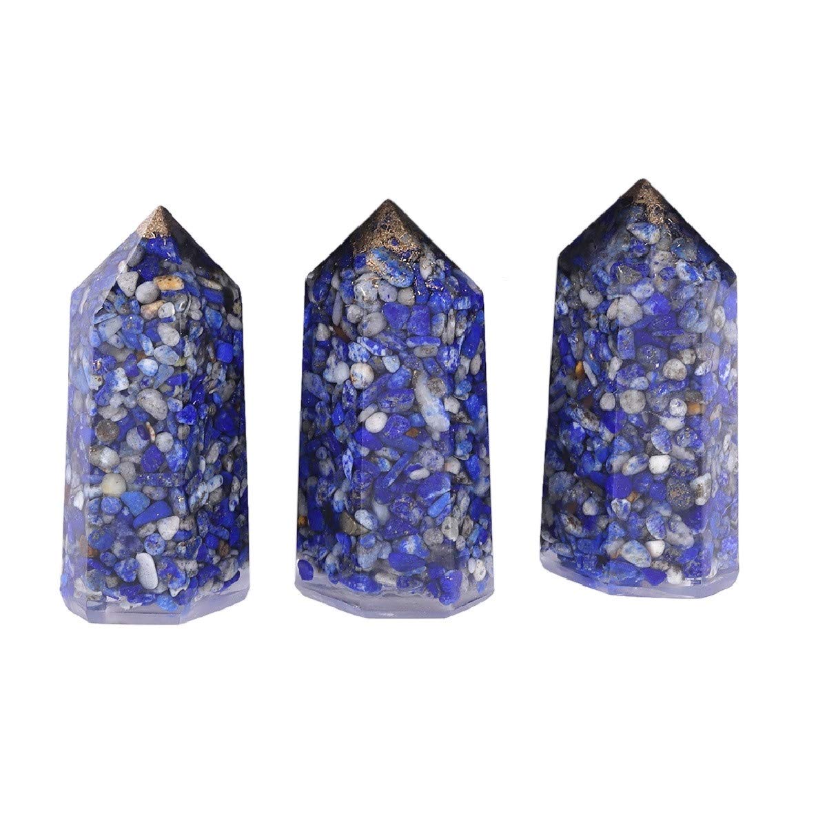 mookaitedecor Set of 3 Lapis Lazuli Healing Crystal Wands 2 Inch, Polished Tumbled Stone Points 6 Faceted Reiki Chakra Meditation Therapy Decor
