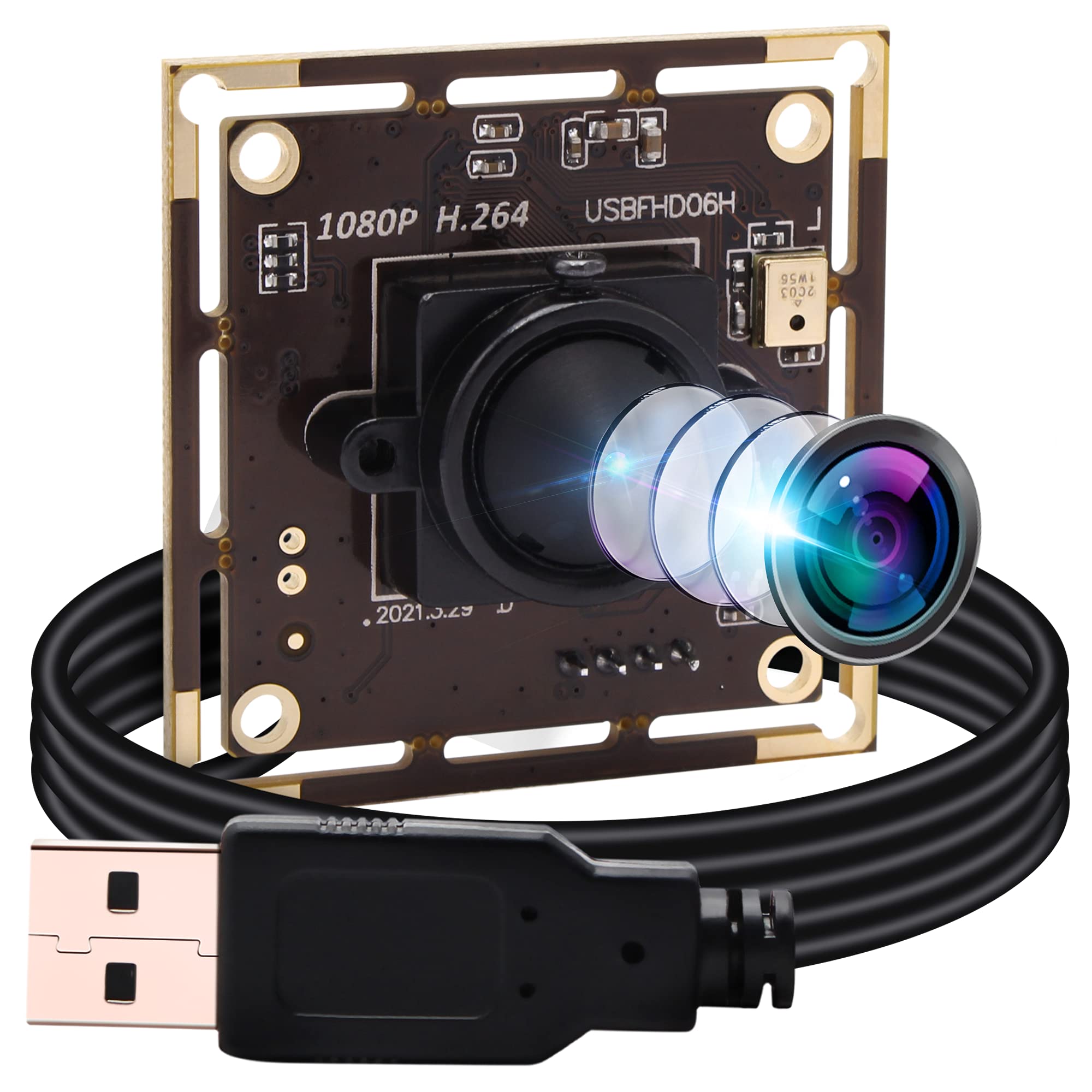 ELP 1080P USB Camera Module with Microphone,IMX323 Sensor Web Camera,for PC Desktop,Laptop,Plug & Play,UVC Computer Webcam for Windows Linux Android/Mac OS (3.7mm Lens) — image 1