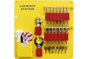 HiLKCO Industrial Grade Open Lockout Tagout Station Kit - OSHA Compliant Loto Set with 1 Lockout Station Board,14 Padlocks, 2 Lockout Hasps, 20 Safety Tags,20 Nylon Cable Ties,1 Writable Mark Pen