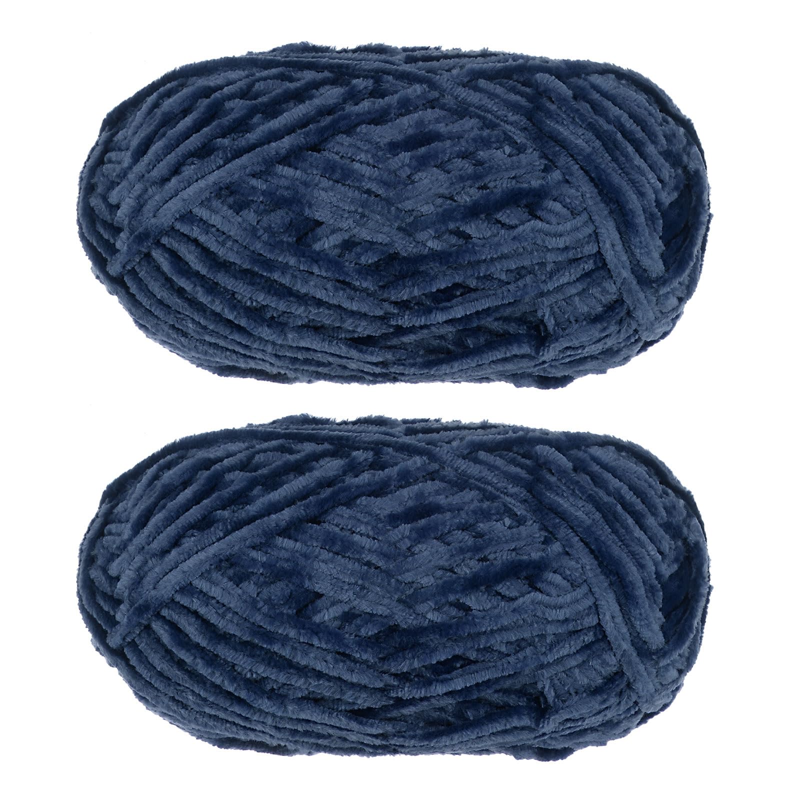 uxcell 2Skeins Velvet Chenille Yarn 2x100g/7.1oz 174 Yards Total Length #6 Super Bulky Polyester Soft Blanket for Knitting Weaving Bag, Dark Blue