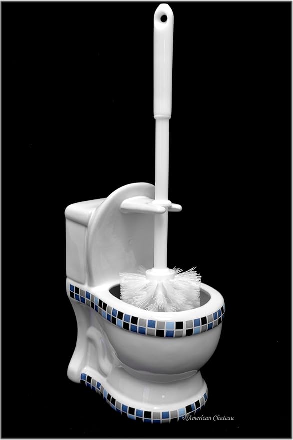 White Mosaic Ceramic Toilet Shaped Bathroom Brush Holder