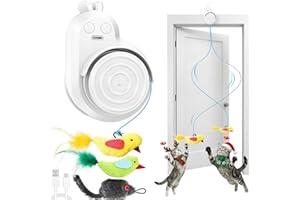 CATPICK TOY Interactive Cat Toys for Indoor Cats - Automatic Flying Bird Feather & Mouse Wand Enrichment Toy, Hands-Free or Handheld USB-Rechargeable Safe Play Chase Exercise for Bored Kittens and Adult Cats