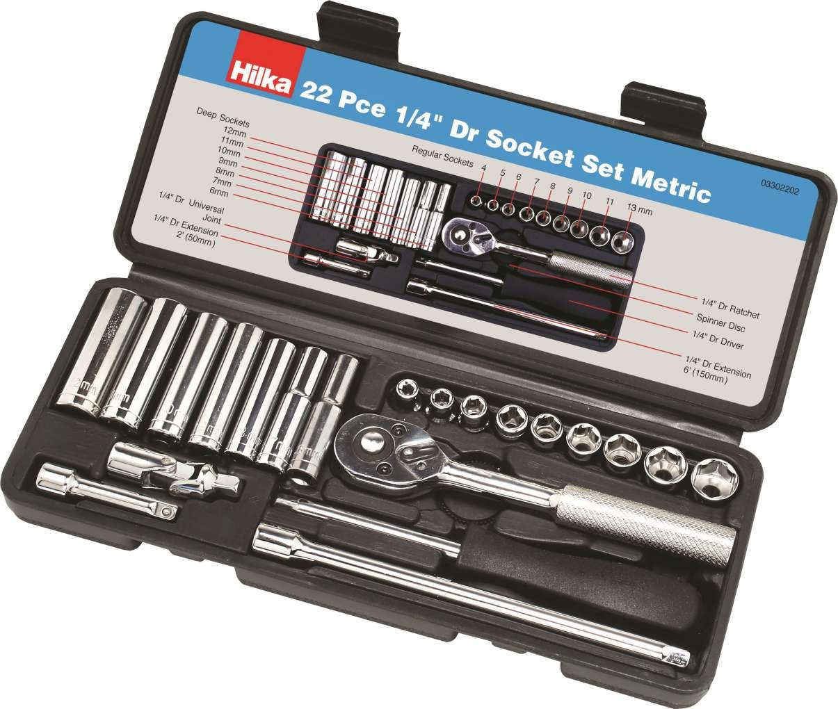 22PC 1/4" Socket Set Metric