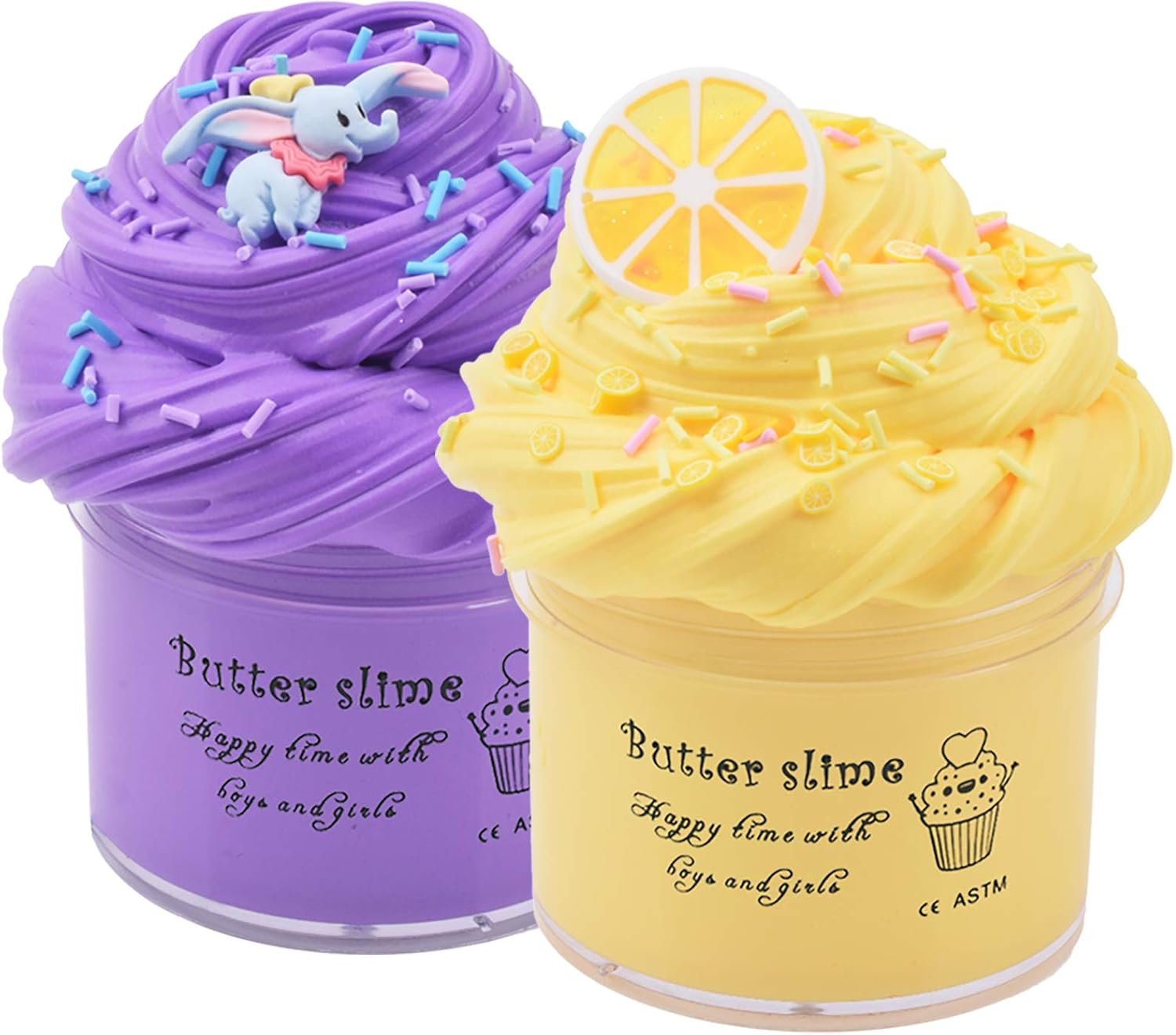 Purple Dumbo Slime Lemon Slime with Sprinkles and Fimo