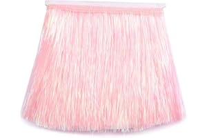 YYCRAFT 8" Wide Tinsel Fringe Tinsel Trim Dance Costume Fringe Trimming Shiny foil Effect(5 Yards,Baby Pink)