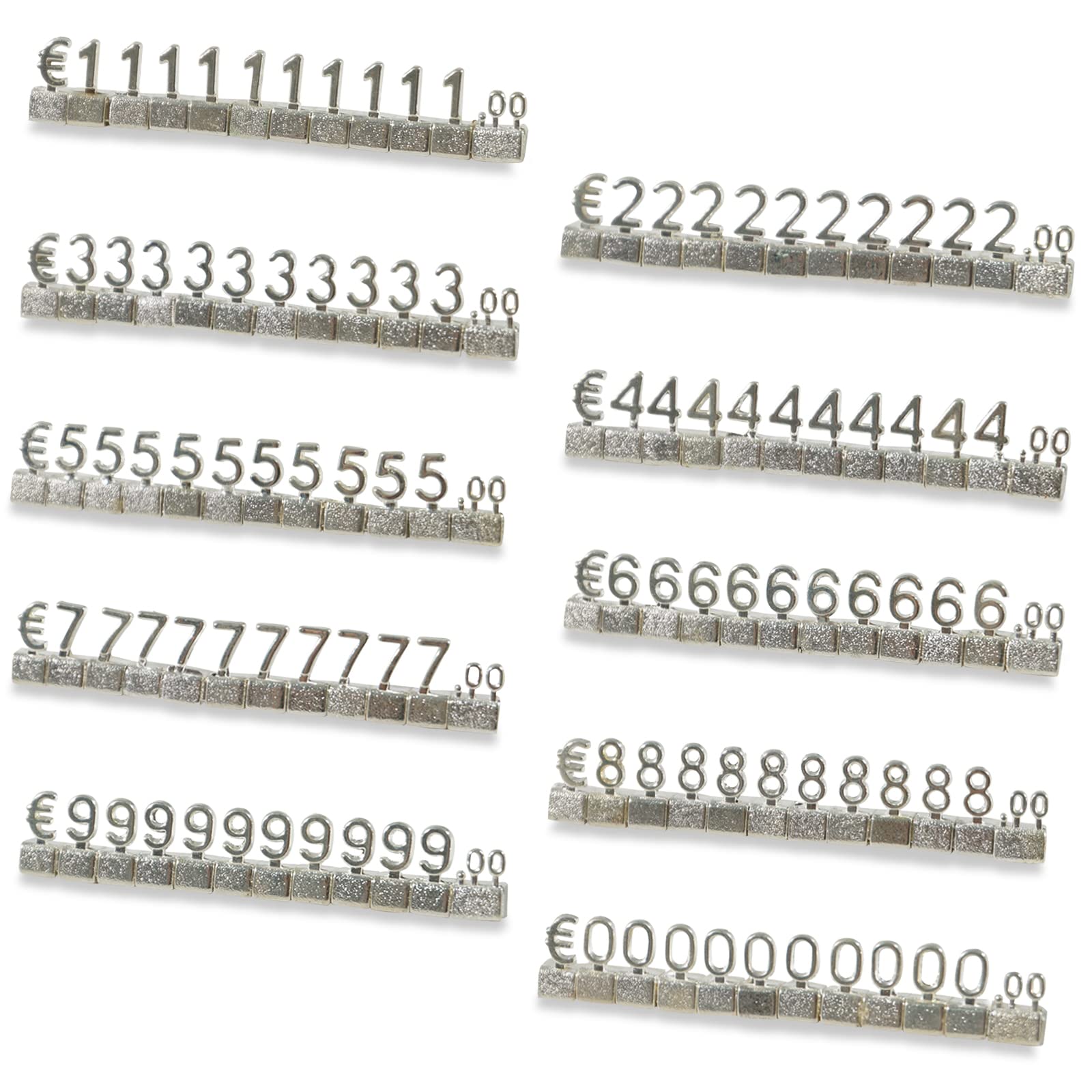 Boxonly 50PCS Digital Price Tag EUR € Price 3D Metal Shelving Adjustable Cube Kit Pricemarker Labels for Jewelry Watch Shop Office Display Silver