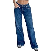 Giraropa Low Rise Baggy Jeans for Women Trendy Straight Wide Leg Y2K Boyfriend Jeans Denim Pants with Pocket Streetwear