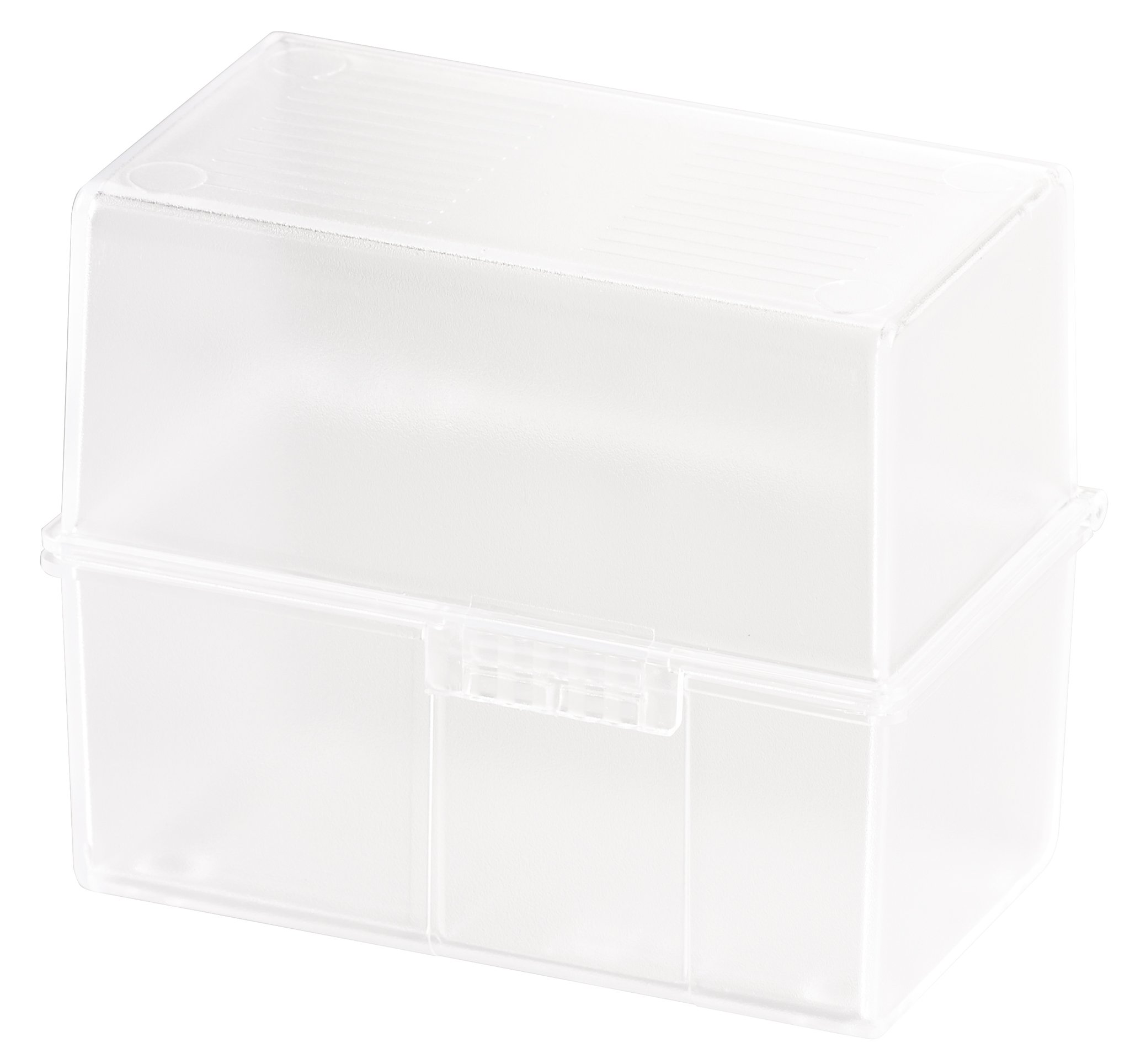 HAN 977-63, Card index box A7 landscape. Innovative, attractive design holds a maximum of 300 cards with steel hinge, translucent clear - various colours to choose from