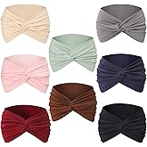 8 Pcs Stretchy Headbands for Women, Absorbed Sport Headband Soft Twist Knotted Hairbands for Daily Life Yoga Workout(Widen)