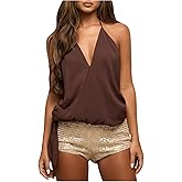 OYOANGLE Women's Wrap Front Ruched Halter Tops Sleeveless Backless Knot Concert Cami Tank Top