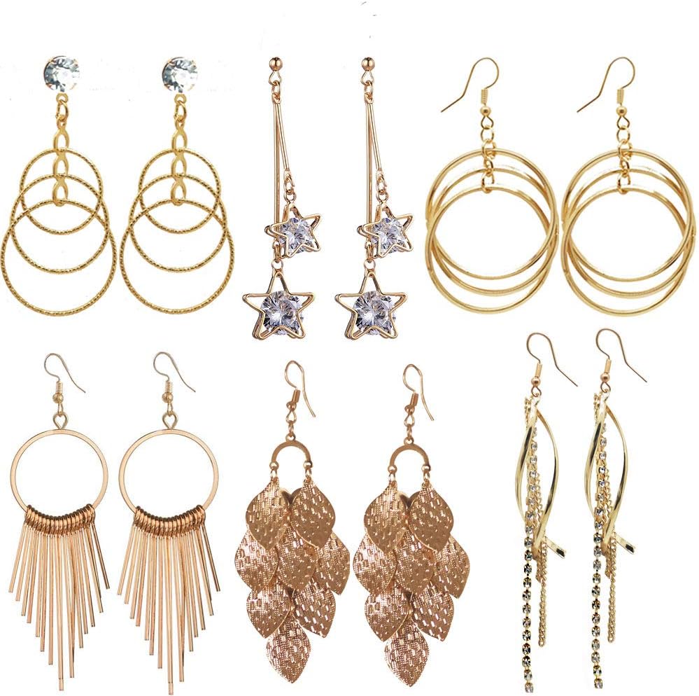 6pairs Vintage Statement Bohemian Earrings Set Gold Boho Fashion Long Drop Dangle Luxury Earring for Women