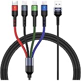 USAMS 2Pack Multi Charging Cable Charger Cord Nylon Braided 10ft/3m 4 in 1 USB Adapter with IP/Type C/Micro Connector for Phone/Galaxy and More