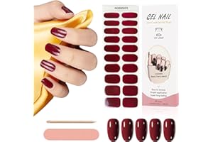 Kalolary 20PCS Semi Cured Gel Nail Polish Strips, Wine Red Adhesive Full Wrap Gel Nail Art Sticker, Waterproof Gel Nail Wrap Stickers with Nail File and Stick（UV/LED Lamp Required）