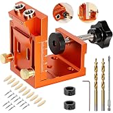 Pocket Hole Jig Kit, Pocket Hole Drill Guide Jig Set for 15&deg; Angled Holes | Adjustable Angle Grill Guide Pocket Screw Jig with Screws, Wood Plugs &amp; Allen Wrench for Woodworking