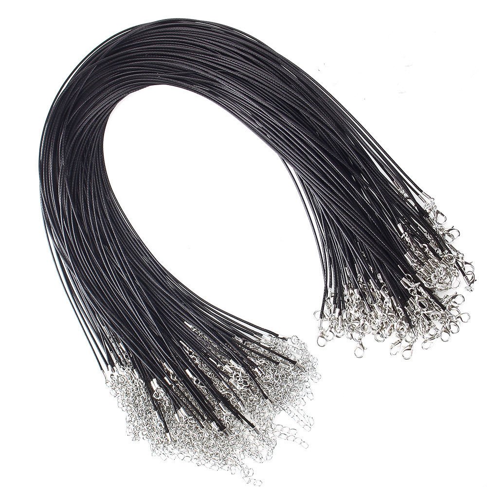 Juanya 100 Pcs 18 Inches 1.5mm Waxed Necklace Cord with Lobster Clasp for Jewelry Making, Black