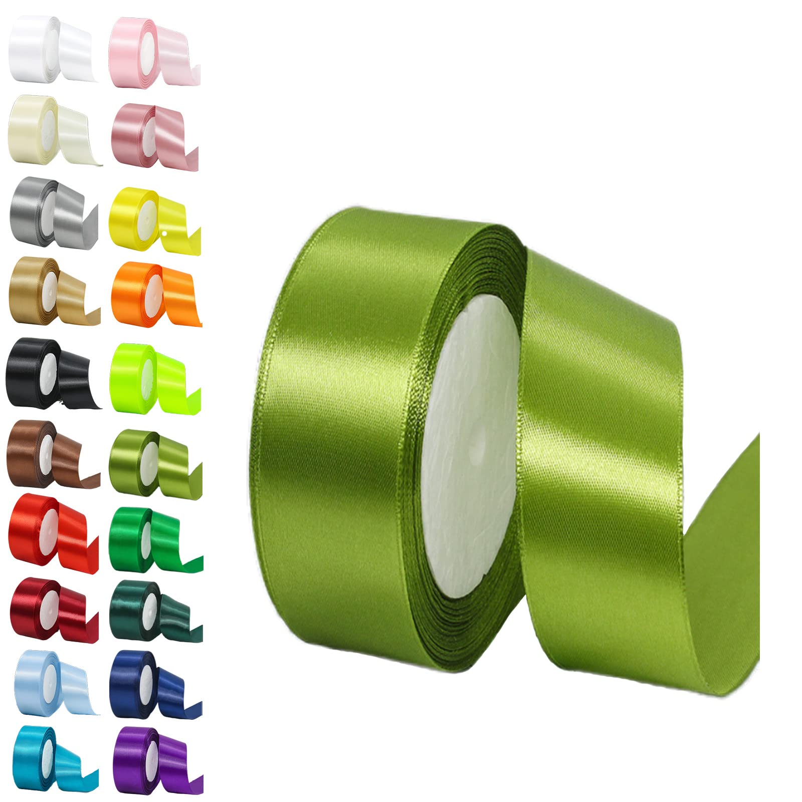 40mm Wide Army Green Ribbon for Crafting,22M 1.5Inch Green Fabric Ribbon Solid Double Sided Satin Ribbon Decorative Large Thick Ribbon for Gift Wrapping Wedding Car Sewing Floral Xmas Presents