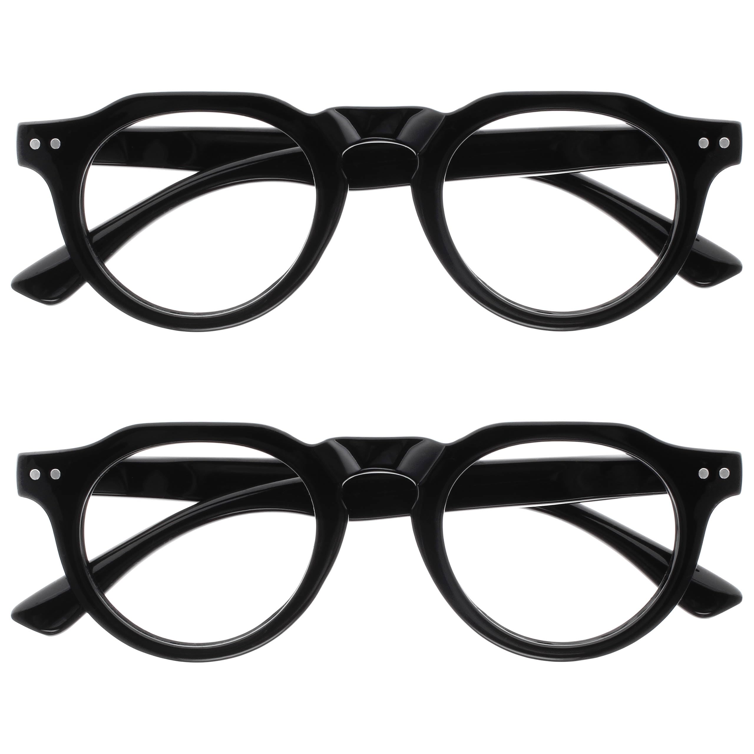 OPULIZE RIO Blue Light Blocking Reading Glasses - 2-Pack - Flat Top Frame - Black - Mens Womens - Spring Hinges - BB53-1 - +3.00