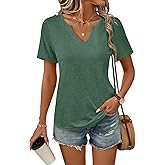 TICTICMIMI Women's V Neck Short Sleeve Tops Summer Casual T Shirts