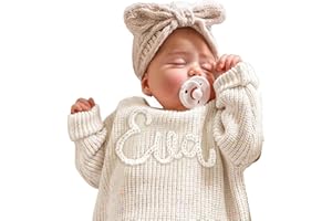 GELLEDI Personalized Baby Knit Sweater, Custom Baby Sweater with Hand Embroidered Name, Customized Unique Gift for Toddler