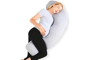 Momcozy Pregnancy Pillows for Side Sleeping, J Shaped Maternity Body Pillow for Pregnancy, Soft Pregnancy Pillow with Jersey 
