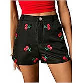 MakeMeChic Women's Cherry Shorts Straight Leg Summer Shorts with Pocket