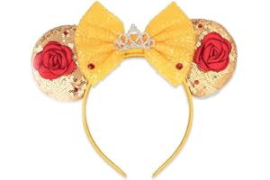 LYLIN Belle Ears, Princess Belle Mouse Ears Headband for Women Girls, Princess Ears Tiara Headband Hair Accessories for Birthday Party