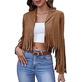 American Trends Womens Casual Faux Leather Jacket Fringe Tops Tassel Suede Cropped Coats Motorcycle Jacket
