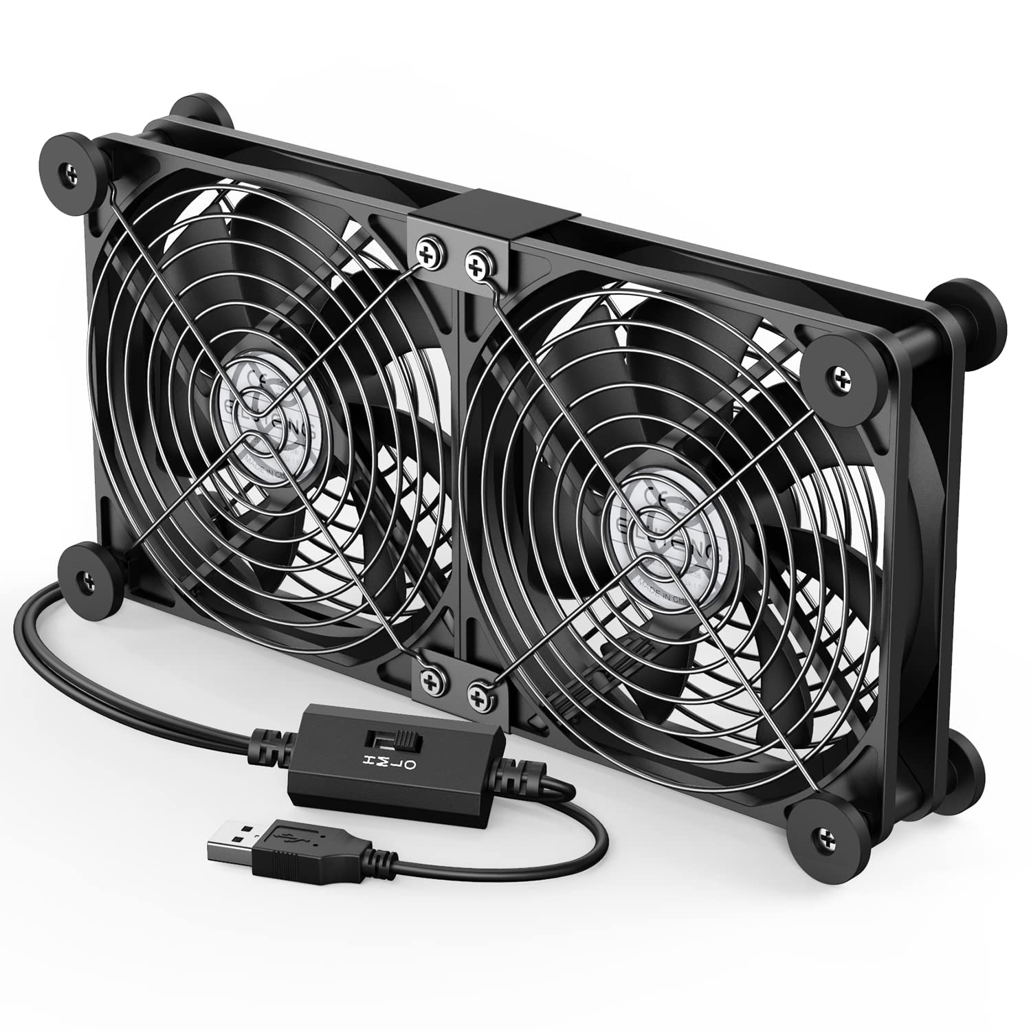 ELUTENG Computer Fan 120mm Dual Row 2 in 1 with 3 Adjustable Speed USB PC Fans 5V Electronics USB Cooling Fan with 8 Shock-Absorbing Feet for Cabinet/Router/PS5/Laptop/TV Box