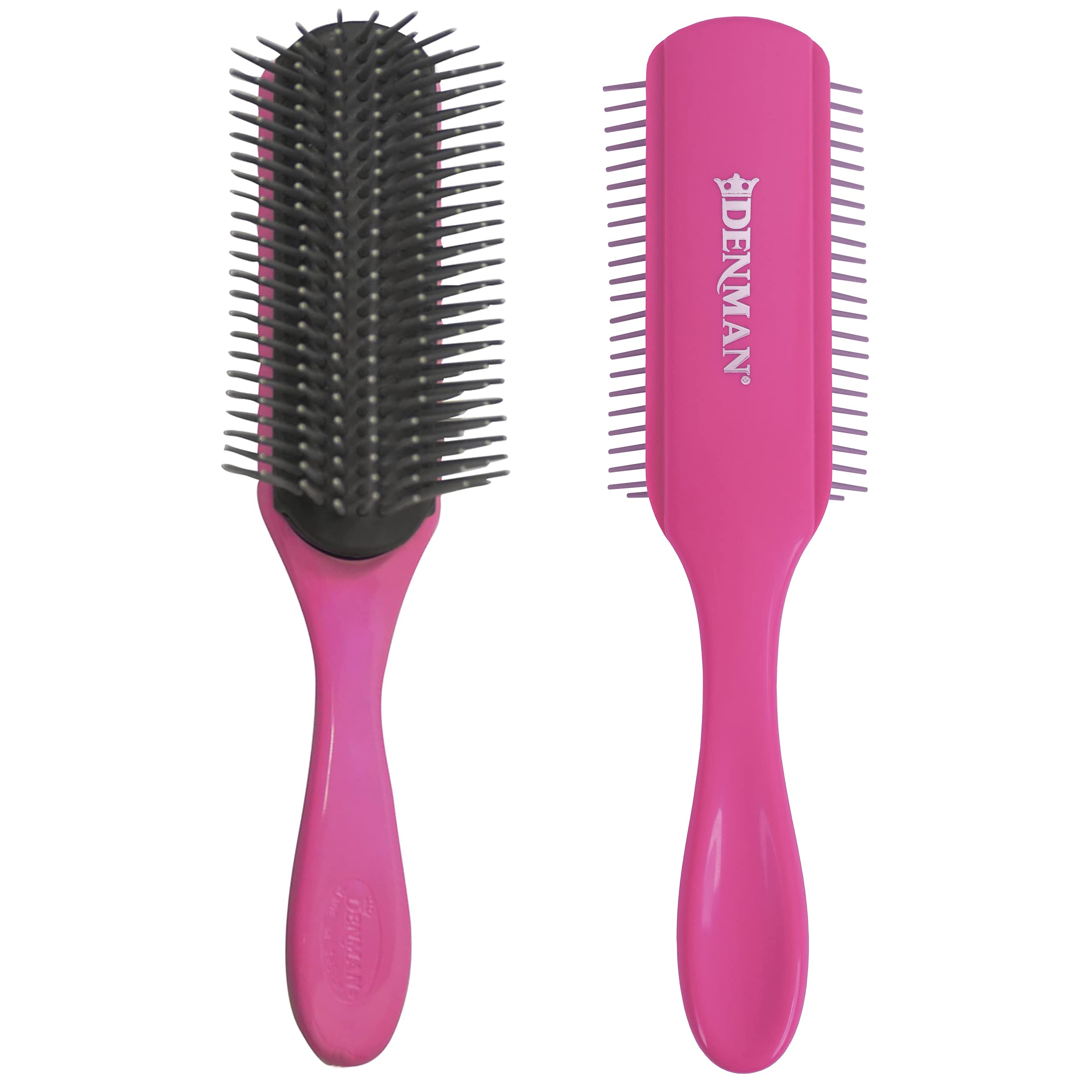 Denman Curly Hair Brush D4 (Pink, Silver Pins) 9 Row Styling Brush for Styling, Smoothing Longer Hair and Defining Curls - For Women and Men — image 1