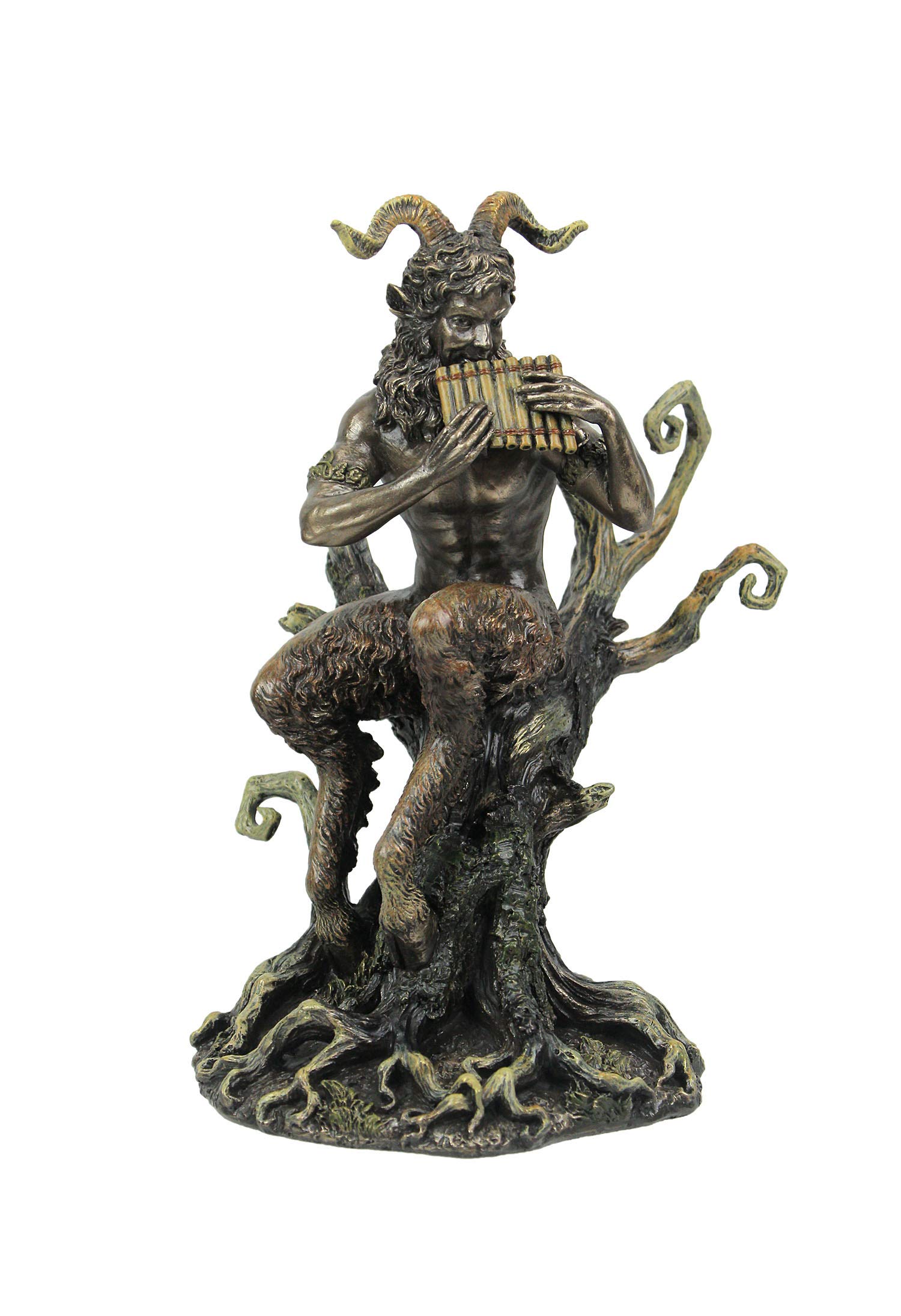 Veronese Design Bronzed Finish Greek Mythology Faun Pan Playing Flute In Forest Statue