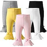 Dalukit Newborn Toddler Baby Girl Pants Leggings Ribbed Straight Flare Infant Girl Pants Leggings Bell Bottoms 5 Packs