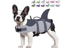 KOESON Dog Life Jacket Shark, Dog Life Vest with Rescue Handle, Ripstop Pet Float Coat for Swimming, Safety Dog Lifesaver Pet Life Preserver High Buoyancy Swimsuit for Small,Medium,Large Dogs Grey XS