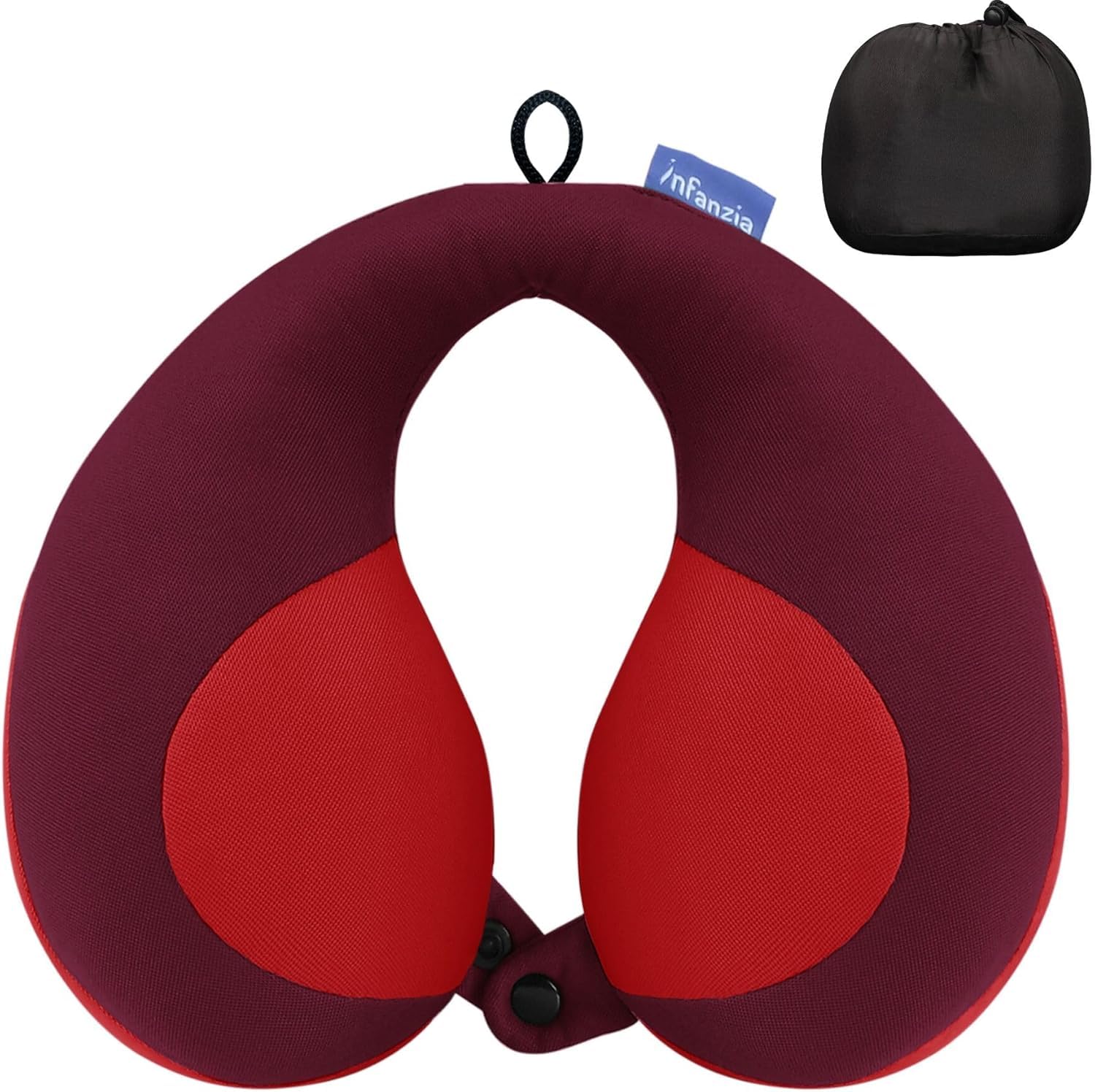 INFANZIA Kids Neck Pillow for Travel, Adjustable Foam U-Shaped Neck Pillows for Chin Support, Soft Kids Flight Travel Cushion - Stop Toddler's Head from Falling Forward - Gifts for Child, Red